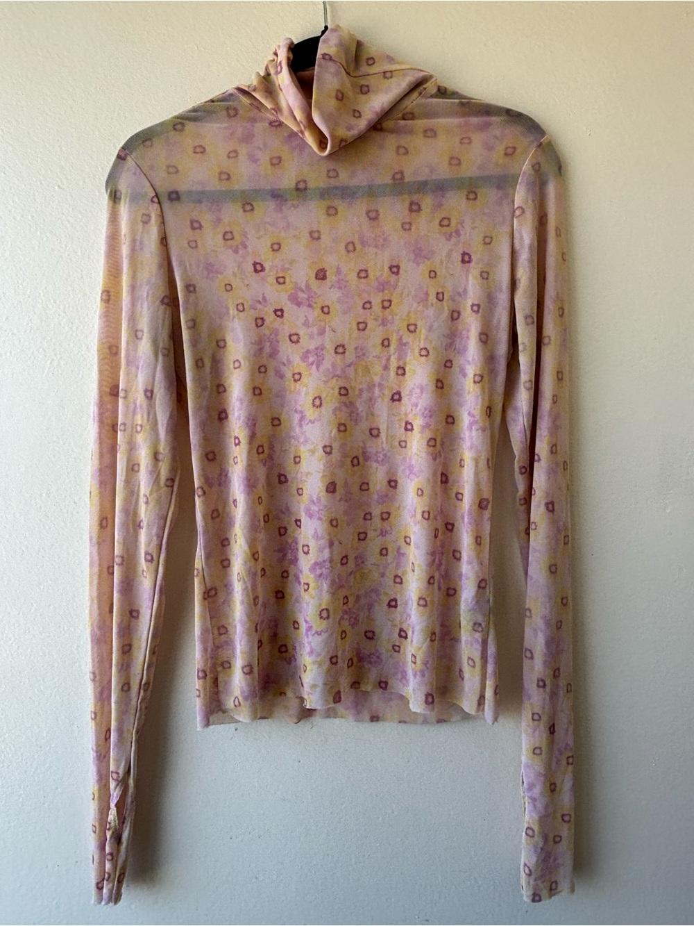 AFRM Sheer Floral Dot Turtleneck Top in Pink and Cream